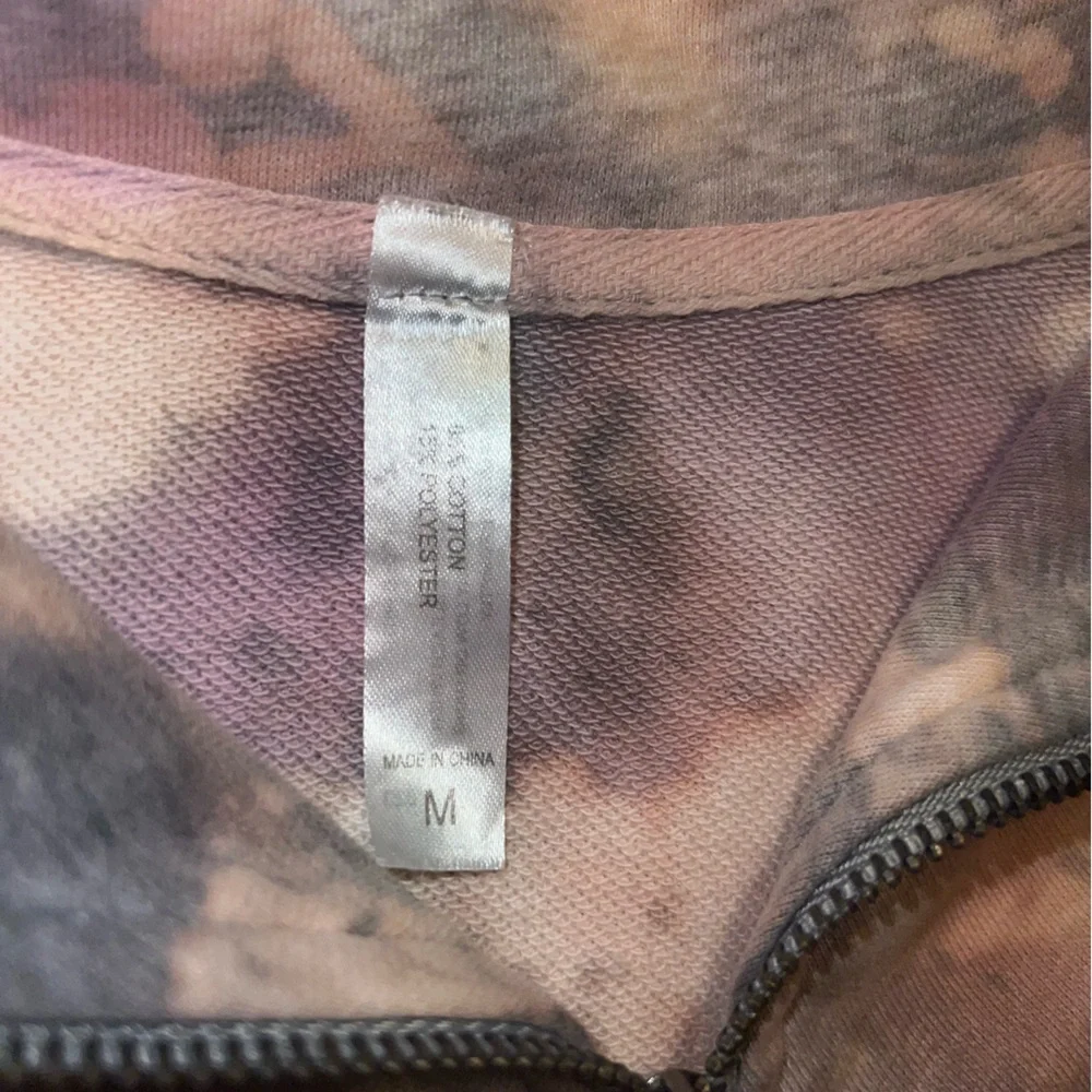 Gray Pink Colorful Acid Wash Quarter Zip Crop Long Sleeve Boho Pullover Size M - Picture 12 of 13